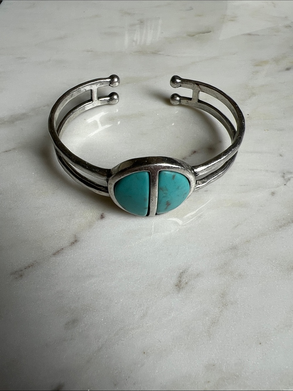 Lucky Brand Silver Cuff Bracelet with Turquoise Inlay